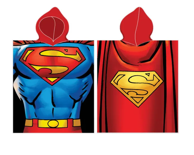Poncho dla dzieci 55x115 Superman 1763 Logo czerwone ręcznik z kapturem