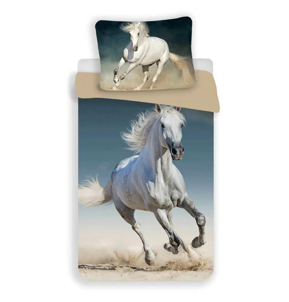 Pościel bawełniana 140x200 Koń biały w galopie konik 4134 poszewka 70x90 horse