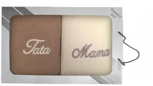 Komplet ręczników w pudełku 2 szt 70x140 Mama Tata kremowy beżowy