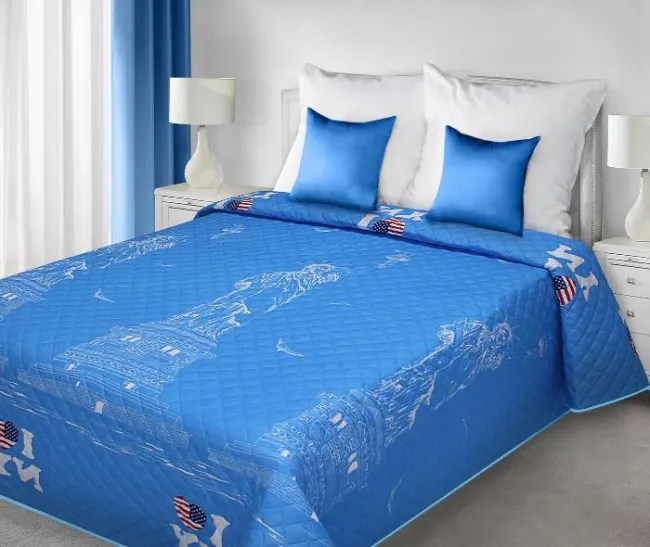 Narzuta na łóżko 170x210 Dinah Nowy York niebiesko biała Statua Wolności Eurofirany