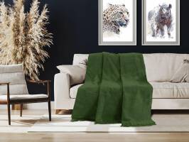 Koc bawełniany akrylowy 200x220 B740 zielony ciemny jednobarwny z frędzlami narzuta na łóżko 450g/m2