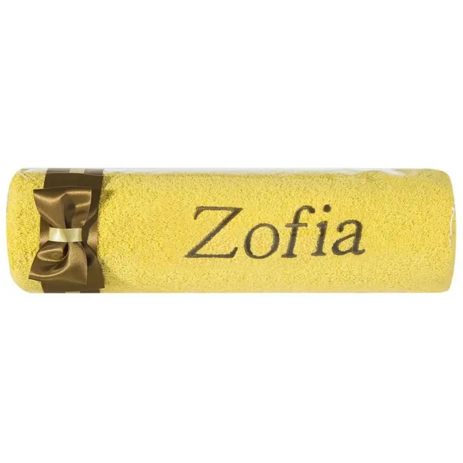 Ręcznik z haftem 50x90 Zofia żółty brązowa kokarda na prezent imieninowy