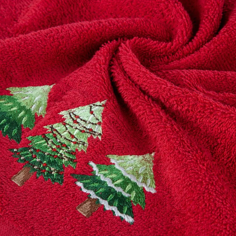 Ręcznik Santa 70x140 czerwony choinki  świąteczny 17 450 g/m2 Eurofirany