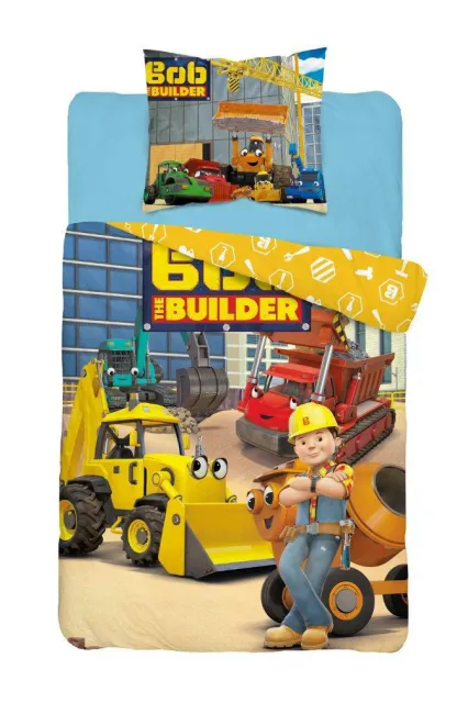 Pościel bawełniana 160x200 Bob budowniczy builder maszyny żółta koparka dźwig spychacz plac budowy narzędzia 8059