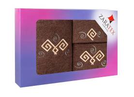 Komplet ręczników w pudełku 3 szt Labirynt brązowy 30x50 50x90 70x140 400g/m2