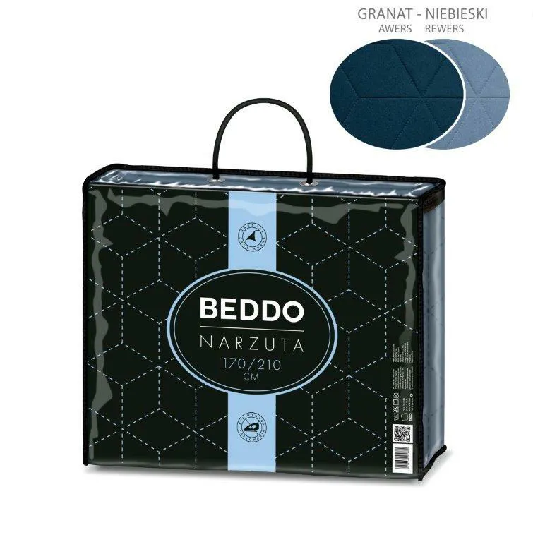 Narzuta dekoracyjna 170x210 Heksagon niebieska granatowa Beddo 003 dwustronna na łóżko