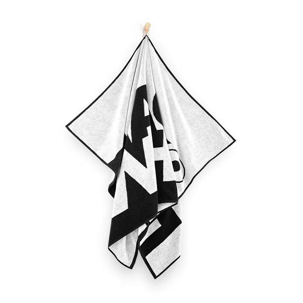 Ręcznik plażowy 100x160 Black&White czarny biały napis bawełniany frotte plaża 2 Zwoltex