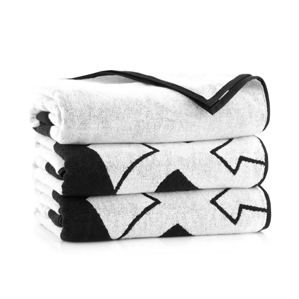 Ręcznik plażowy 100x160 Black&White czarny biały napis bawełniany frotte plaża 2 Zwoltex