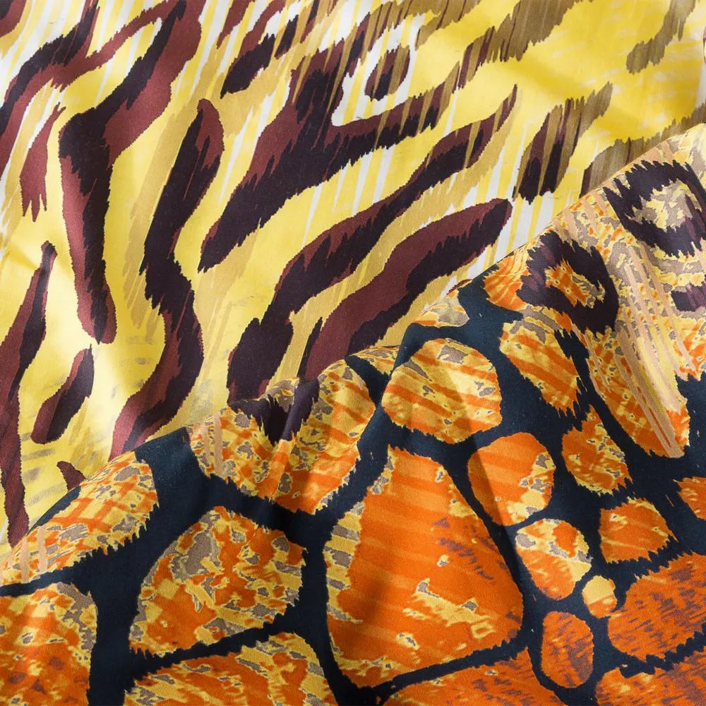 Pościel satynowa 160x200 cętki motyw zwierzęcy panterka żółta pomarańczowa czarna Cecil Eva Minge