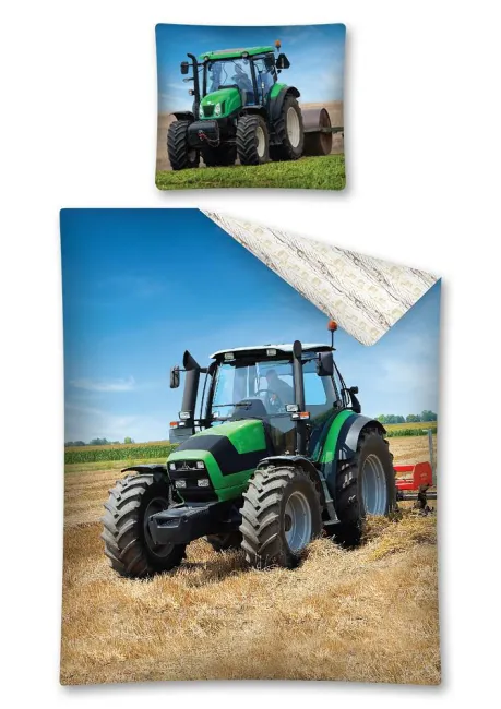 Pościel bawełniana 140x200 Traktor zielony 7831 pracujący na polu 2916 A