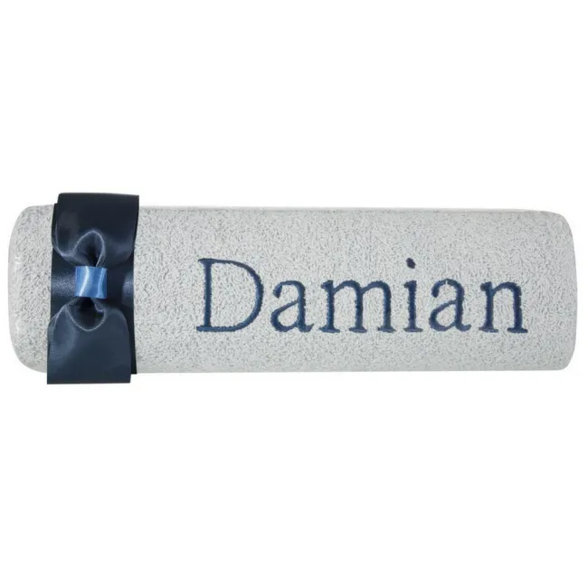 Ręcznik z haftem 50x90 Damian niebieski granatowa  kokarda na prezent imieninowy