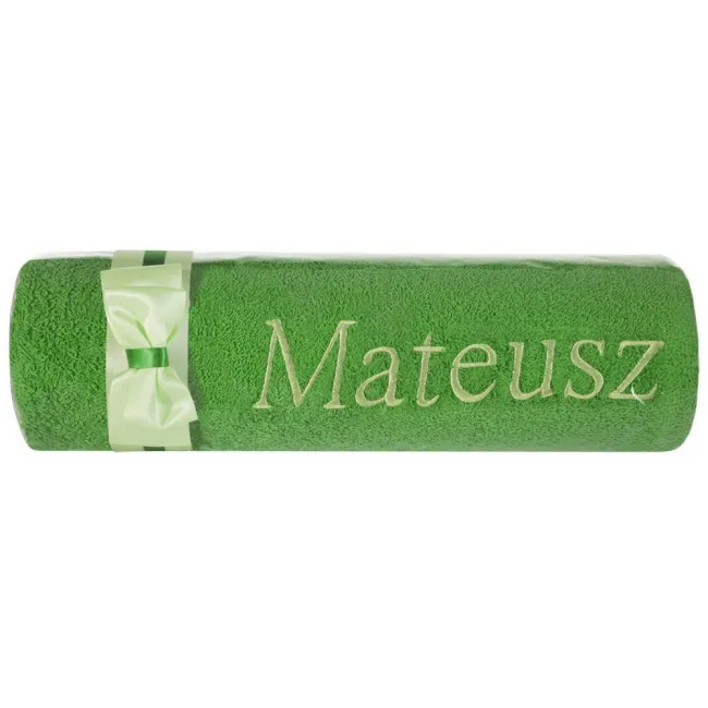 Ręcznik z haftem 50x90 Mateusz zielony miętowa kokarda na prezent imieninowy