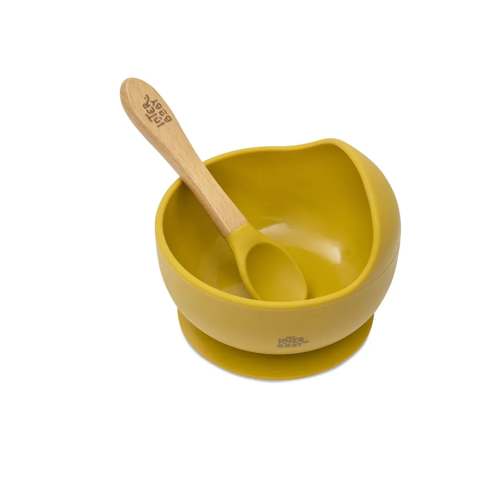 Miska z przyssawką + łyżka silikonowa     żółta do nauki jedzenia