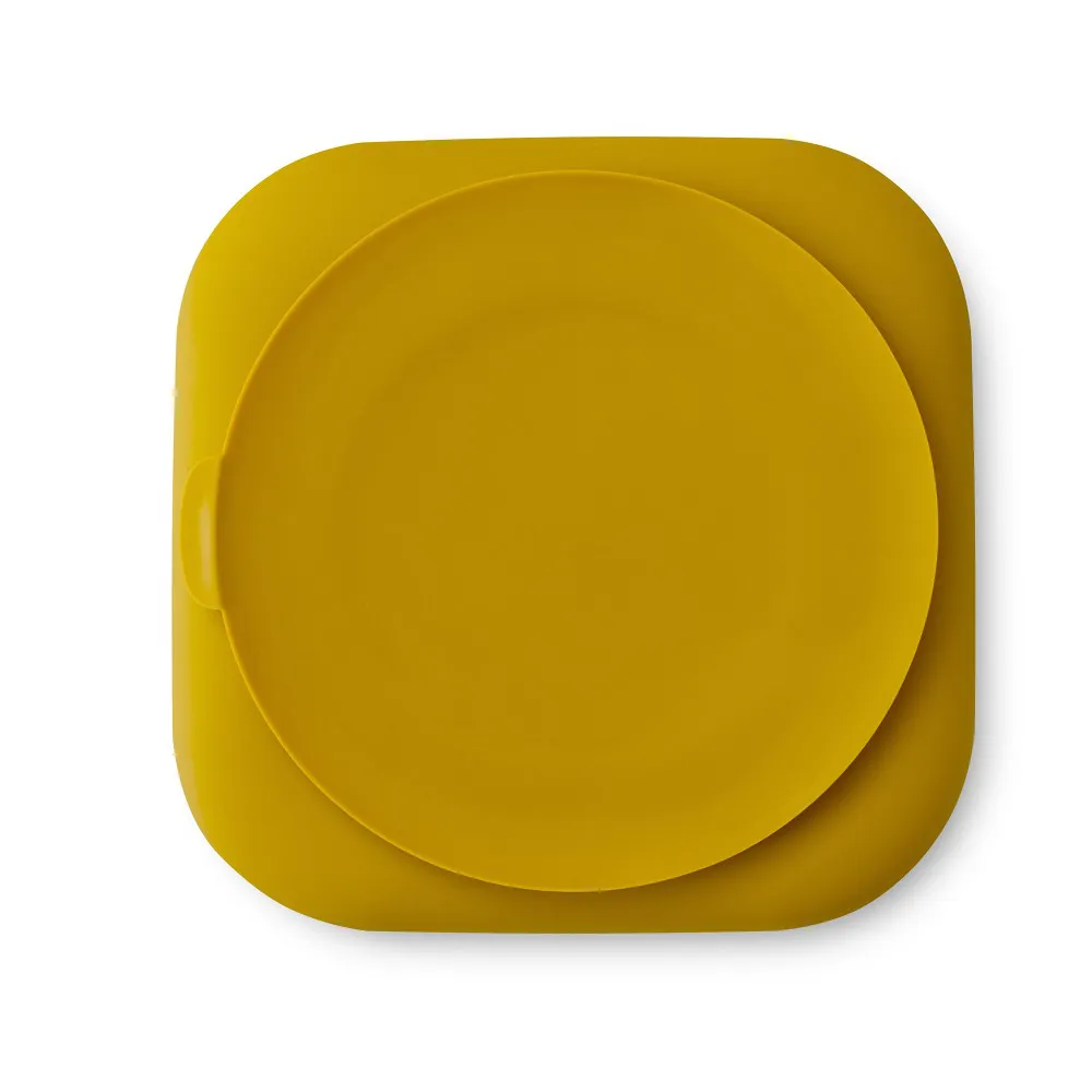 Talerz z przyssawką 18x18 żółty           silikonowy do nauki jedzenia
