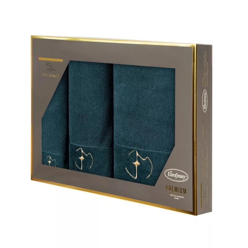 Komplet ręczników w pudełku 3 szt. Gaja  zielony ciemny 550 g/m2 Eurofirany