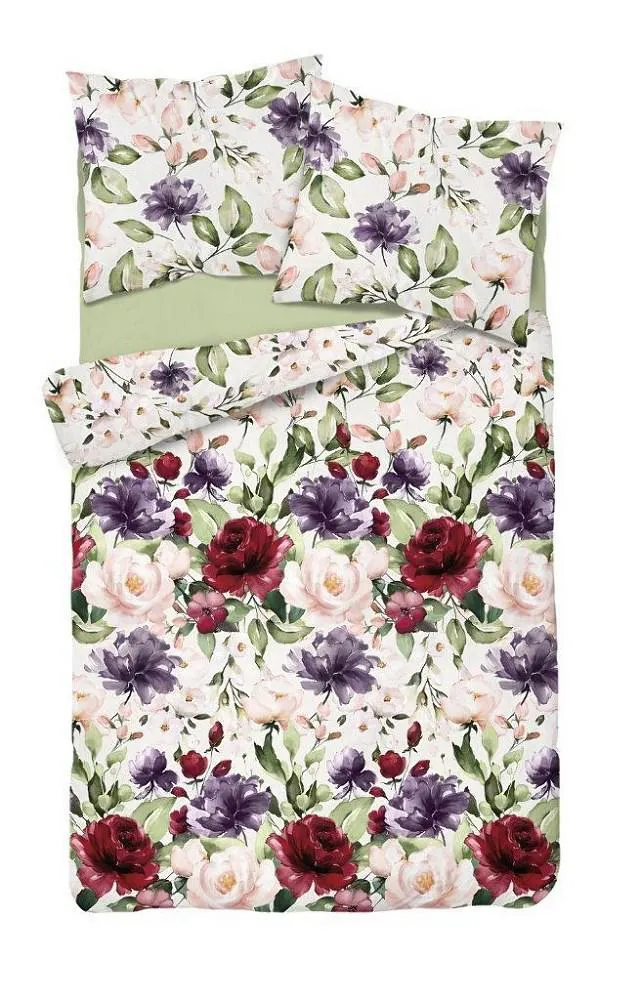 Pościel satynowa 220x200 3483 A pudrowa fioletowa bordowa w pudełku Kwiaty malowane Fashion Satin satyna bawełniana