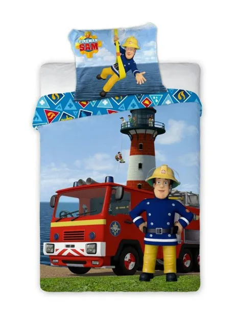 Pościel bawełniana 100x135 Strażak Sam Straż Pożarna Fireman strażacy latarnia morze do łóżeczka 6677 poszewka 40x60