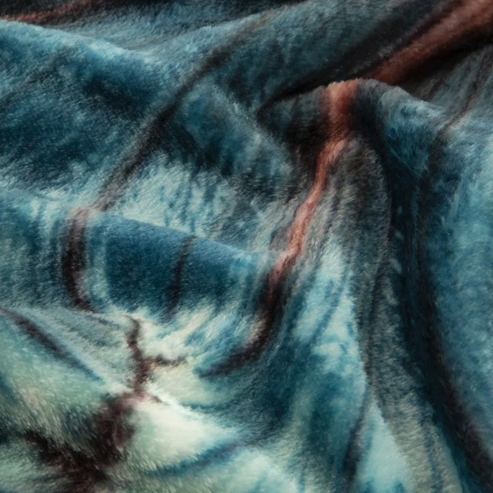 Koc narzuta z mikrofibry 150x200 Chiara niebieski brązowy jasny z fantazyjnym nadrukiem z efektem 3D Eurofirany