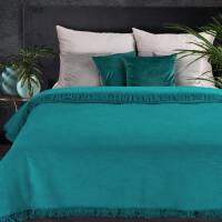 Koc bawełniany akrylowy 220x240 Akryl 7 turkusowy jednobarwny z frędzlami Premium narzuta na łóżko Eurofirany
