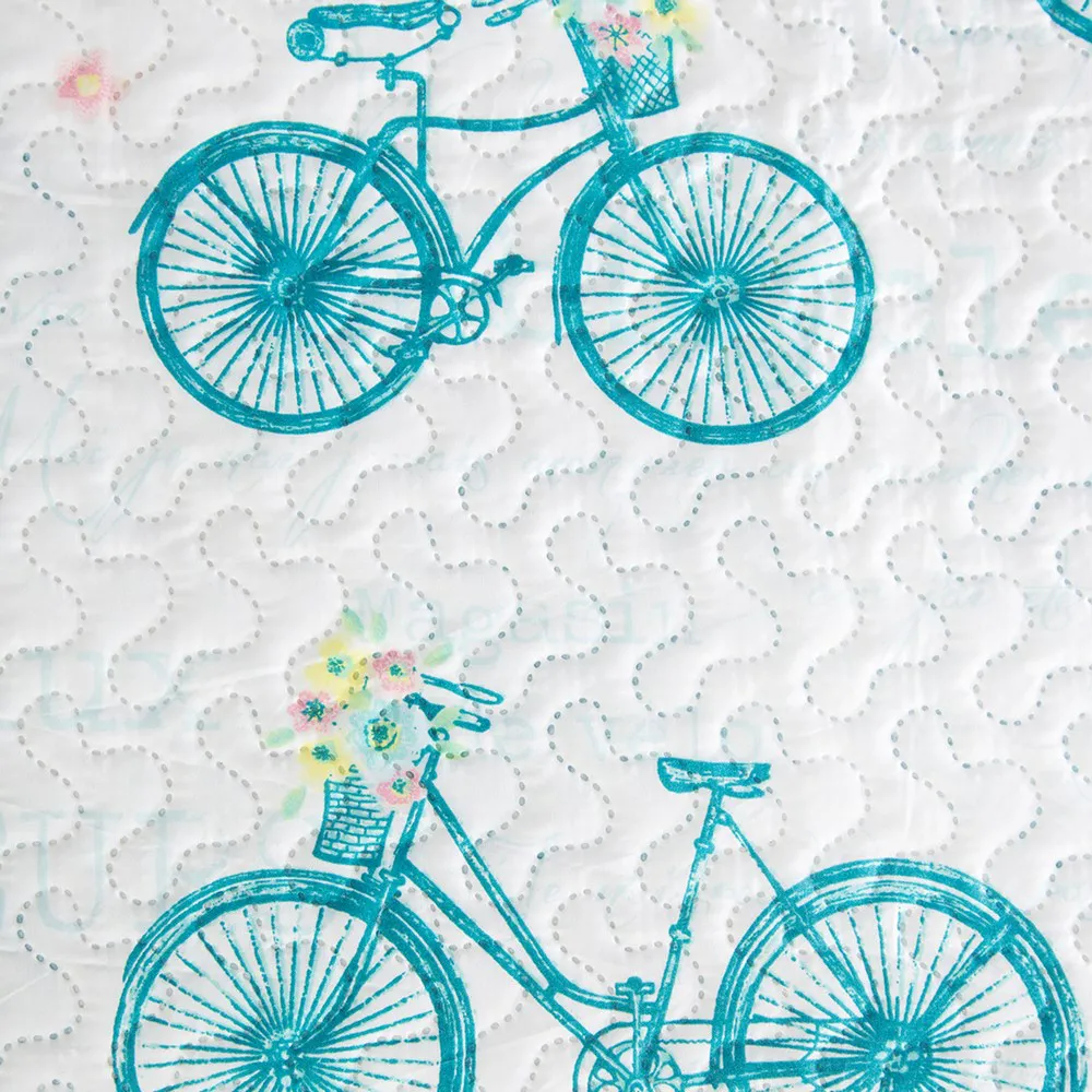 Narzuta dekoracyjna 170x210 Rower  młodzieżowa rowery turkusowo kremowe