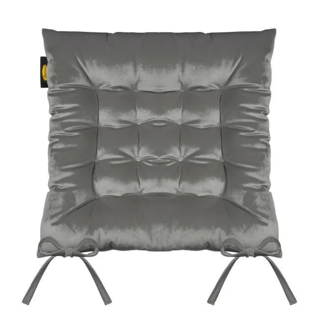Poduszka siedzisko 40x40x8 Velvet 16 na krzesło grafitowa welwetowa z wiązaniem dekoracyjna Eurofirany
