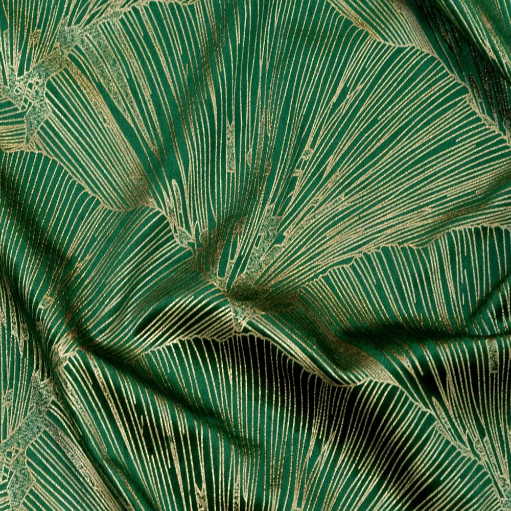 Zasłona 140x250 Goja zielona ciemna liście miłorzębu na przelotkach Pierre Cardin z błyszczącym nadrukiem Eurofirany