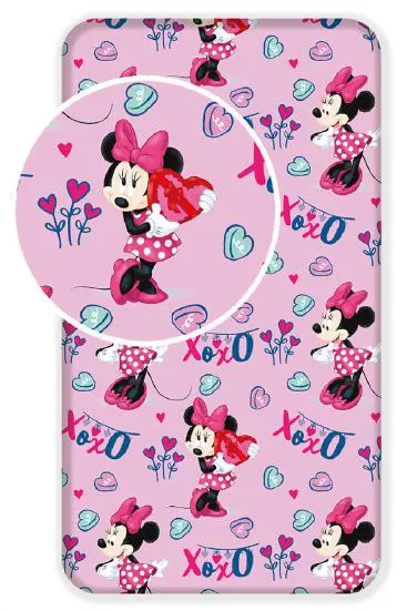 Prześcieradło bawełniane z gumką  90x200 Myszka Mini 6176 Minnie Mouse różowe dla dzieci
