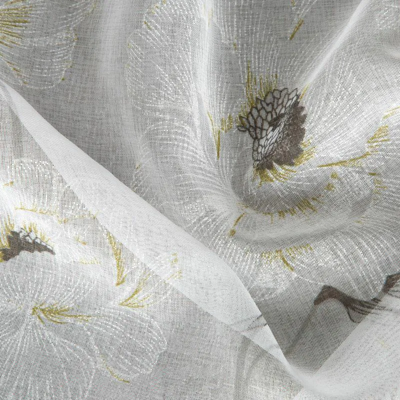 Firana 140x250 Bessy biała oliwkowa gotowa na przelotkach z matowej etaminy z kwiatowym motywem Eurofirany