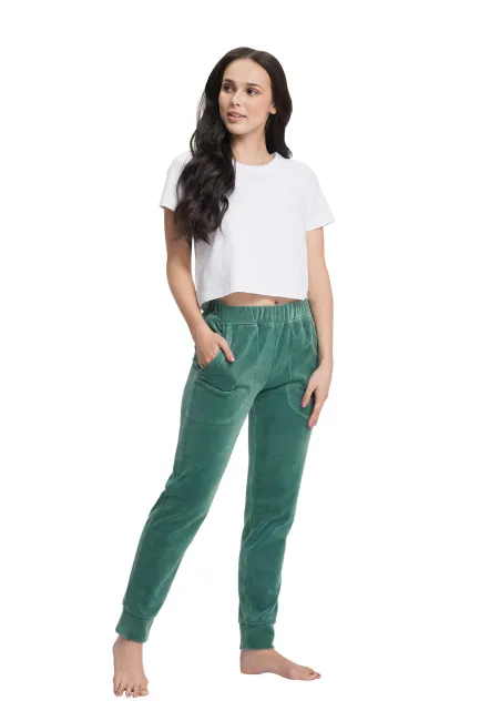 Spodnie dresowe damskie 310 zielone L welurowe