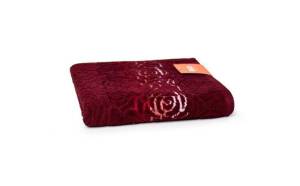 Ręcznik Rosso 50x90 bordowy frotte 500 g/m2 jednobarwny żakardowy z bordiurą o motywie różyczek