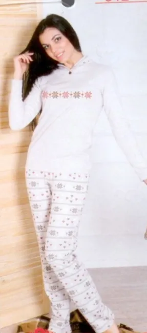 Piżama damska długa 512 rozmiar 2XL beżowa wzór norweski