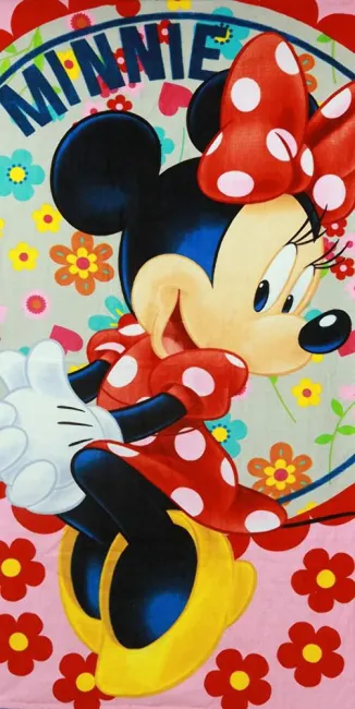 Ręcznik plażowy 70x140 Myszka Mini 1664 Minnie Mouse kwiatuszki dziecięcy