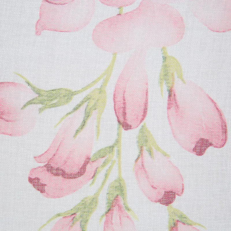 Firana 140x250 Julieta biała różowa       kwiaty gotowa na przelotkach Eurofirany