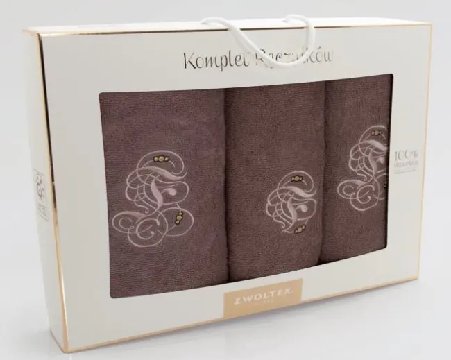 Komplet ręczników w pudełku 3 szt Monogram Cynamonowy K48-5763 Zwoltex