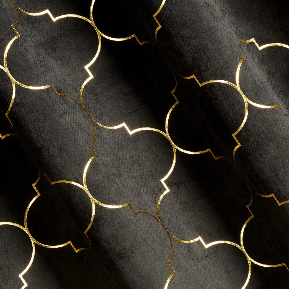 Zasłona 140x250 Gisiel czarna złota marokańska koniczyna welwetowa gotowa na przelotkach Eurofirany