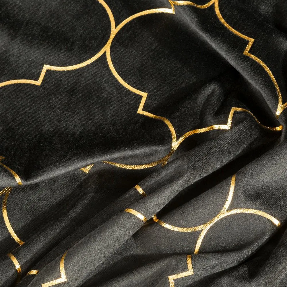 Zasłona 140x250 Gisiel czarna złota marokańska koniczyna welwetowa gotowa na przelotkach Eurofirany