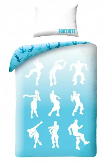Pościel bawełniana 140x200 gra Fortnite Battle Royale Epic Games dance taniec postać tancerze biała niebieska 3458 poszewka 70x90