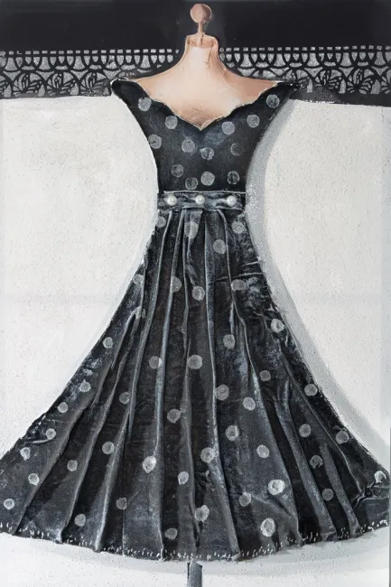 Obraz Dress 2a 60x90 ręcznie malowany kolaż czarna sukienka w grochy Eurofirany