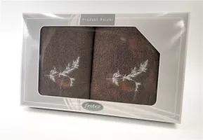 Komplet ręczników w pudełku 2 szt 50x90 70x140 Gift brązowy wzór 1 Frotex