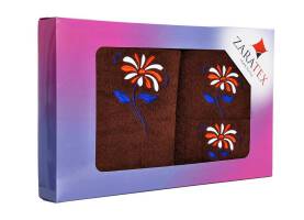 Komplet ręczników w pudełku 3 szt kwiaty Rumianek brązowy ciemny 30x50, 50x90, 70x140 400g/m2