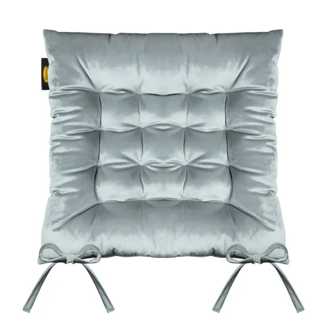 Poduszka siedzisko 40x40x8 Velvet 16 na krzesło srebrna welwetowa z wiązaniem dekoracyjna Eurofirany