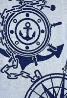 Ręcznik plażowy 90x170 Navy niebieski     granatowy kotwice kompas welurowy Plaża 23