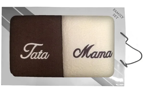 Komplet ręczników w pudełku 2szt 70x140 Mama Tata kremowy brązowy