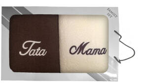 Komplet ręczników w pudełku 2 szt 70x140 Mama Tata kremowy brązowy