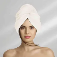 Turban do włosów Velur kremowy kąpielowy ręcznik welurowy