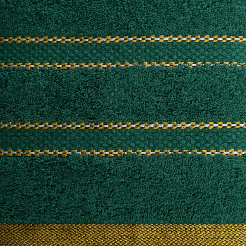 Ręcznik 100x150 Kristi  zielony ciemny z ozdobną bordiurą w pasy frotte 500g/m2 Eurofirany