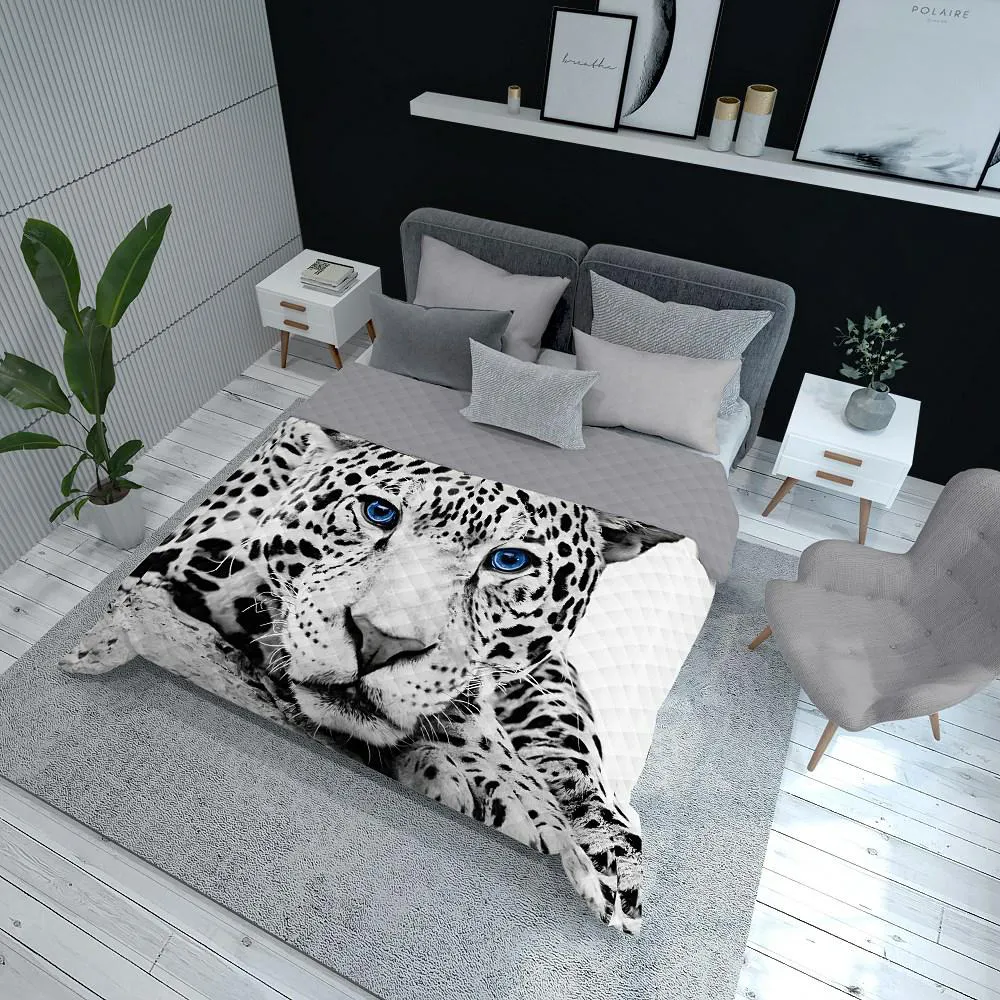 Narzuta dekoracyjna 220x240 Tygrys biała czarna szara K_66 112 Bedspread