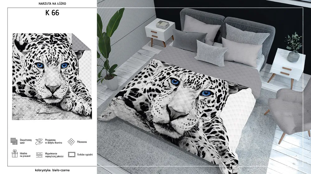 Narzuta dekoracyjna 220x240 Tygrys biała czarna szara K_66 112 Bedspread