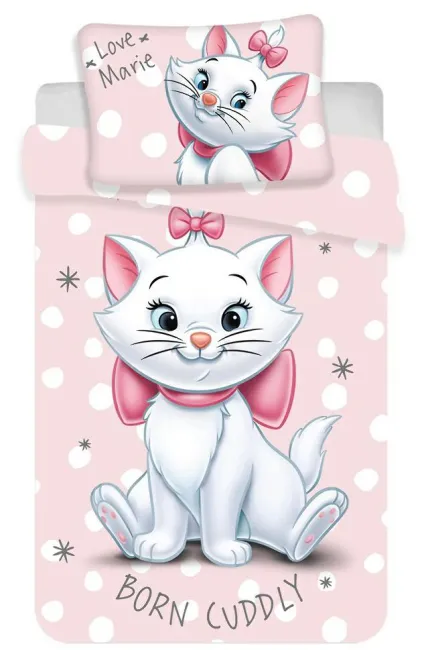 Pościel bawełniana 100x135 Kot Kotka Marie Cat Mari Kotek 5123 różowa grochy dziecięca do łóżeczka