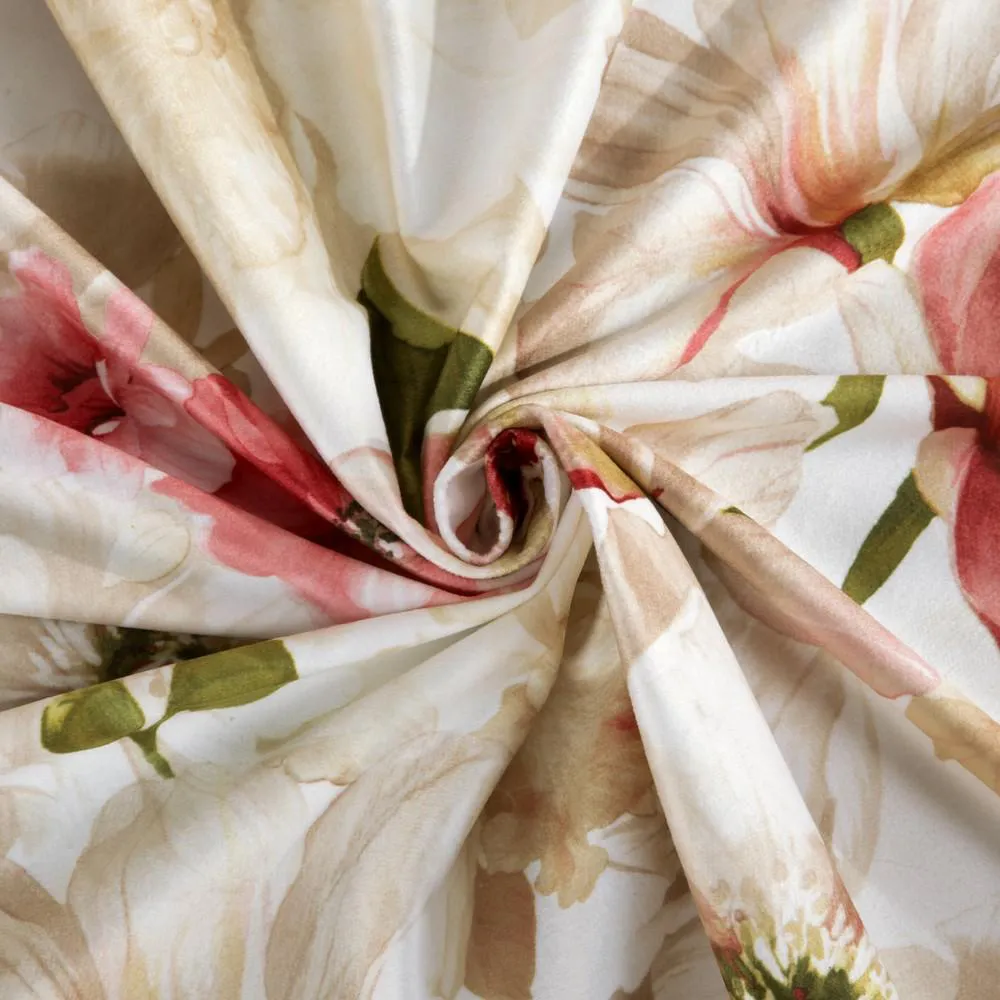 Zasłona gotowa na taśmie 140x270 kwiaty storczyki biała beżowa różowa welwetowa Lillie Eurofirany